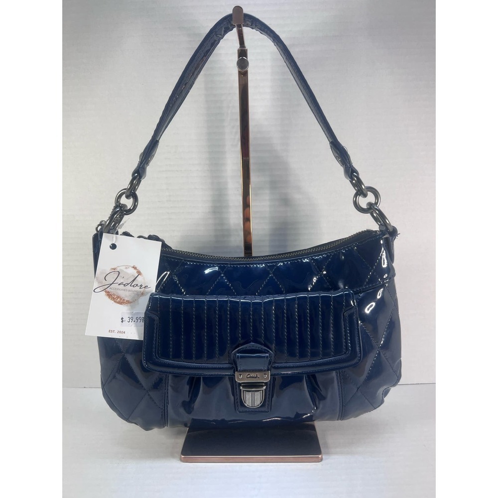 Coach Blue Patent Leather Hobo Handbag Purse